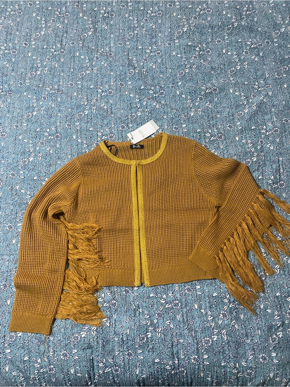 Miss Me Fringe Cropped Cardigan Mustard Gold